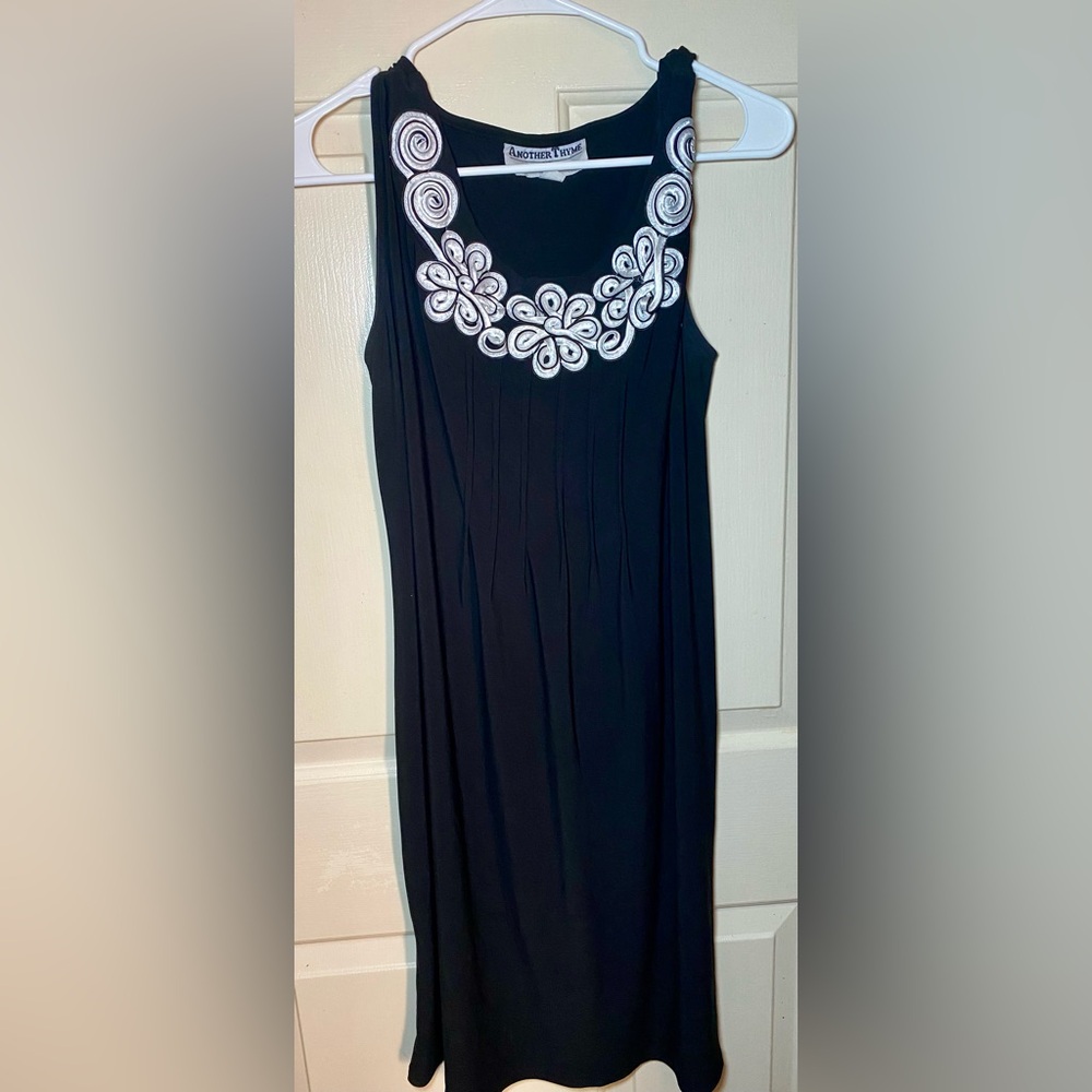 Y2K Another Thyme Black‎ Sleeveless White Pattern Collar Dress Size